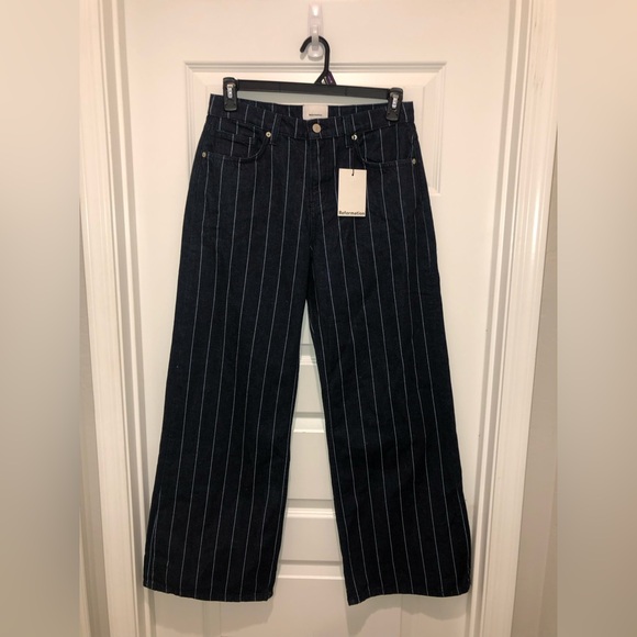 New Anthropologie x Reformation Cary Low-Rise Wide-Leg Pinstripe Lake Jeans 28 - Picture 6 of 12